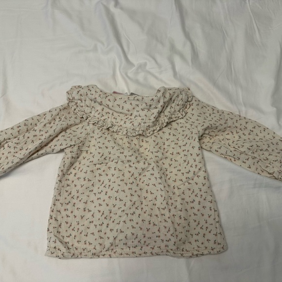 Zara Kids Floral Ruffle Bib Collar Button Front Shirt 2-3Y - Picture 3 of 4